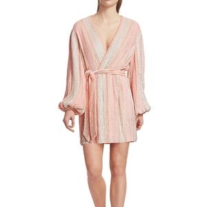 Retrofete NWT Gabrielle Pink Striped Robe Dress